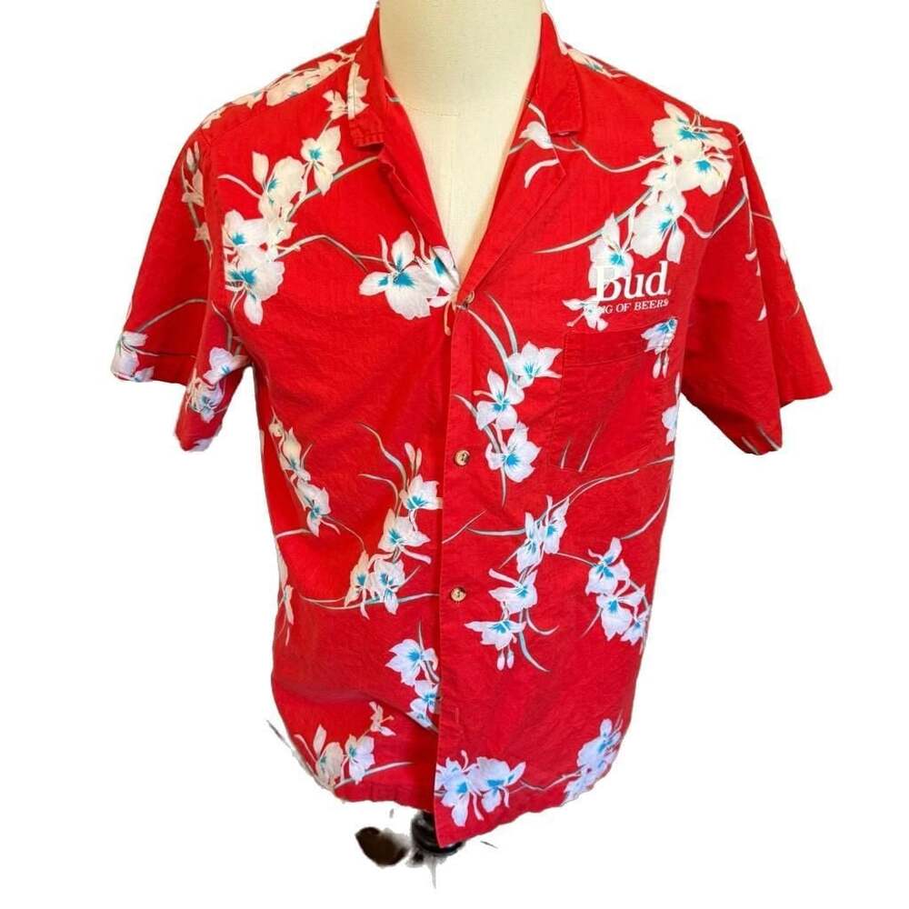 Vintage Malihini Hawaii Budweiser King of Beers Floral Aloha Shirt